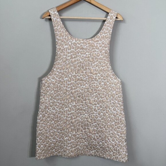 Storia Leopard Print Jacquard Overall Mini Dress Women's Large Beige Boho NWOT - Picture 9 of 10